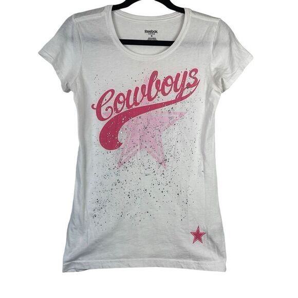 Reebok Women's Dallas Cowboys Splash Short Sleeve T-Shirt White & Pink Medium - Picture 1 of 7